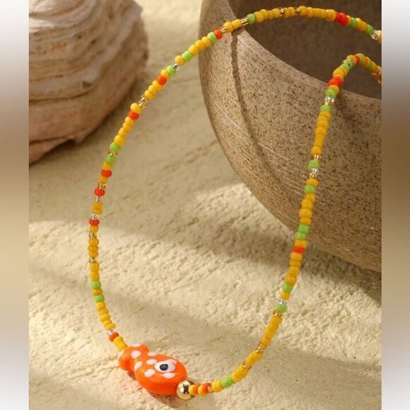 Orange fish Beaded Necklace M515 - Picture 2 of 4
